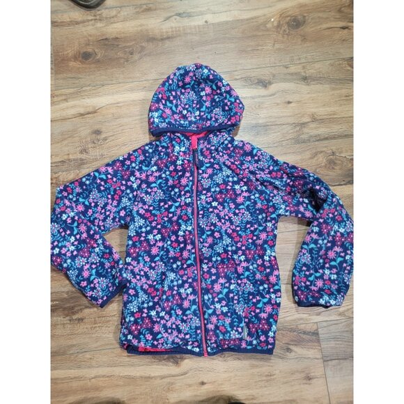 Eddie Bauer Reversible Hooded Spring Jacket Pink/Blue Floral Fleece Girls 10 12 - Picture 10 of 10